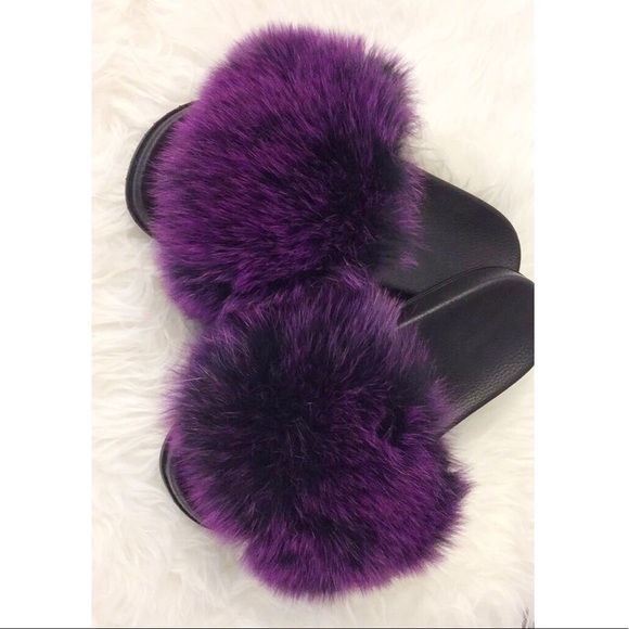 NEW! Real Fox Fur Slides / Fur Slippers - Picture 2 of 6
